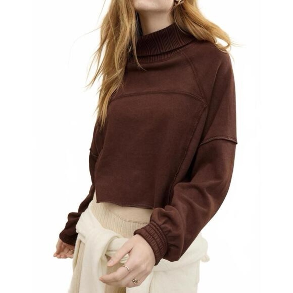 Aerie New Heights Turtle Neck Sweatshirt Canyon Sun Brown size Large